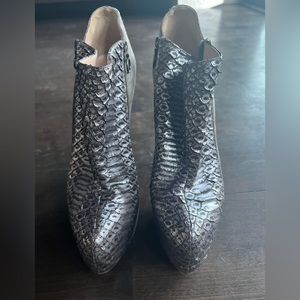 Louboutin Metallic grey python and suede zip platform bootie